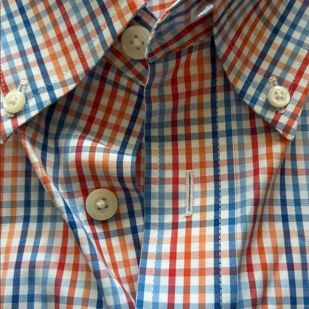 Orvis men’s bright crisp, blue orange plaid pinstripe button down collar size M‌ - Picture 7 of 9